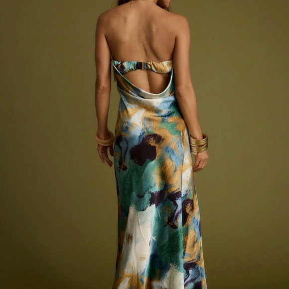 Natalia Blue and Gold Watercolor Strapless Maxi Dress (NWT) - Picture 2 of 5